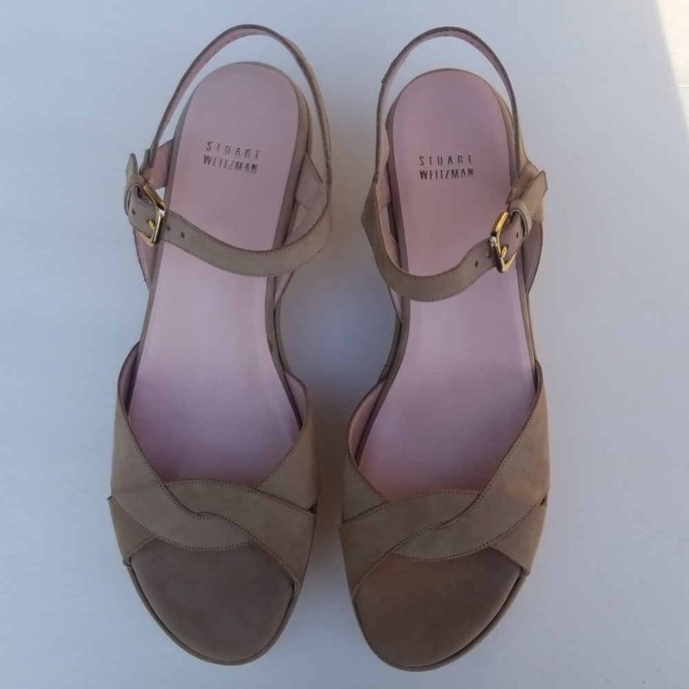 Stuart Weitzman Tan Suede Wedge Sandals Size 11